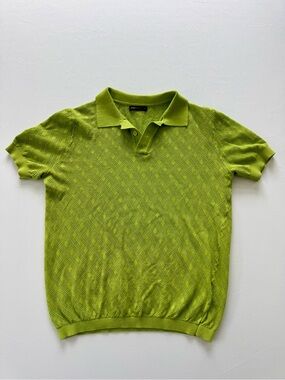 Postmarc textured cross weave knit polo featuring- lime green